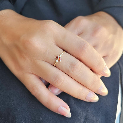 14K Gold Marquise Cut Garnet and Diamond Ring - 8S8GAR