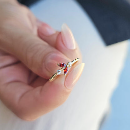 14K Gold Marquise Cut Garnet and Diamond Ring - 8S8GAR
