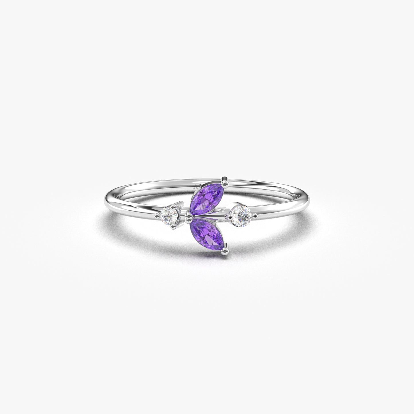 14K Gold Dainty Marquise Amethyst and Diamond Ring - 8S8AME