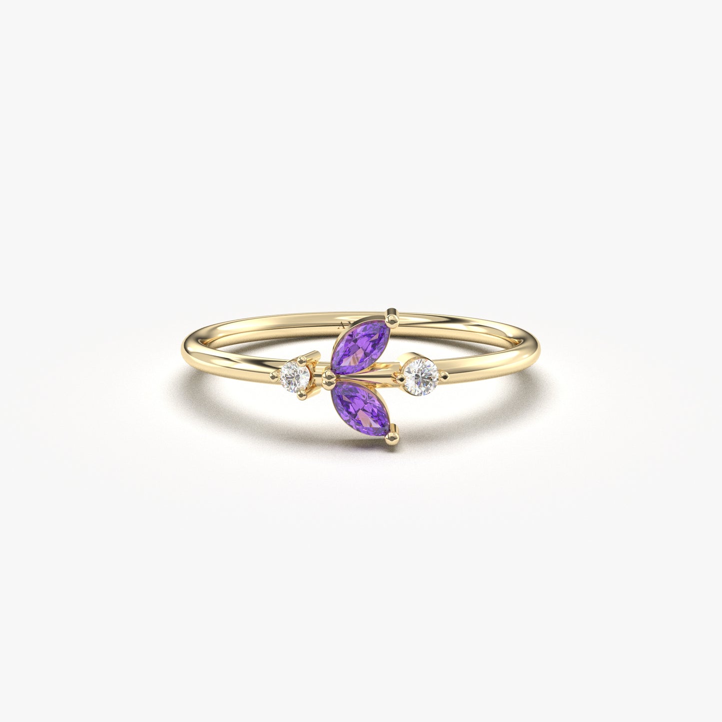 14K Gold Dainty Marquise Amethyst and Diamond Ring - 8S8AME