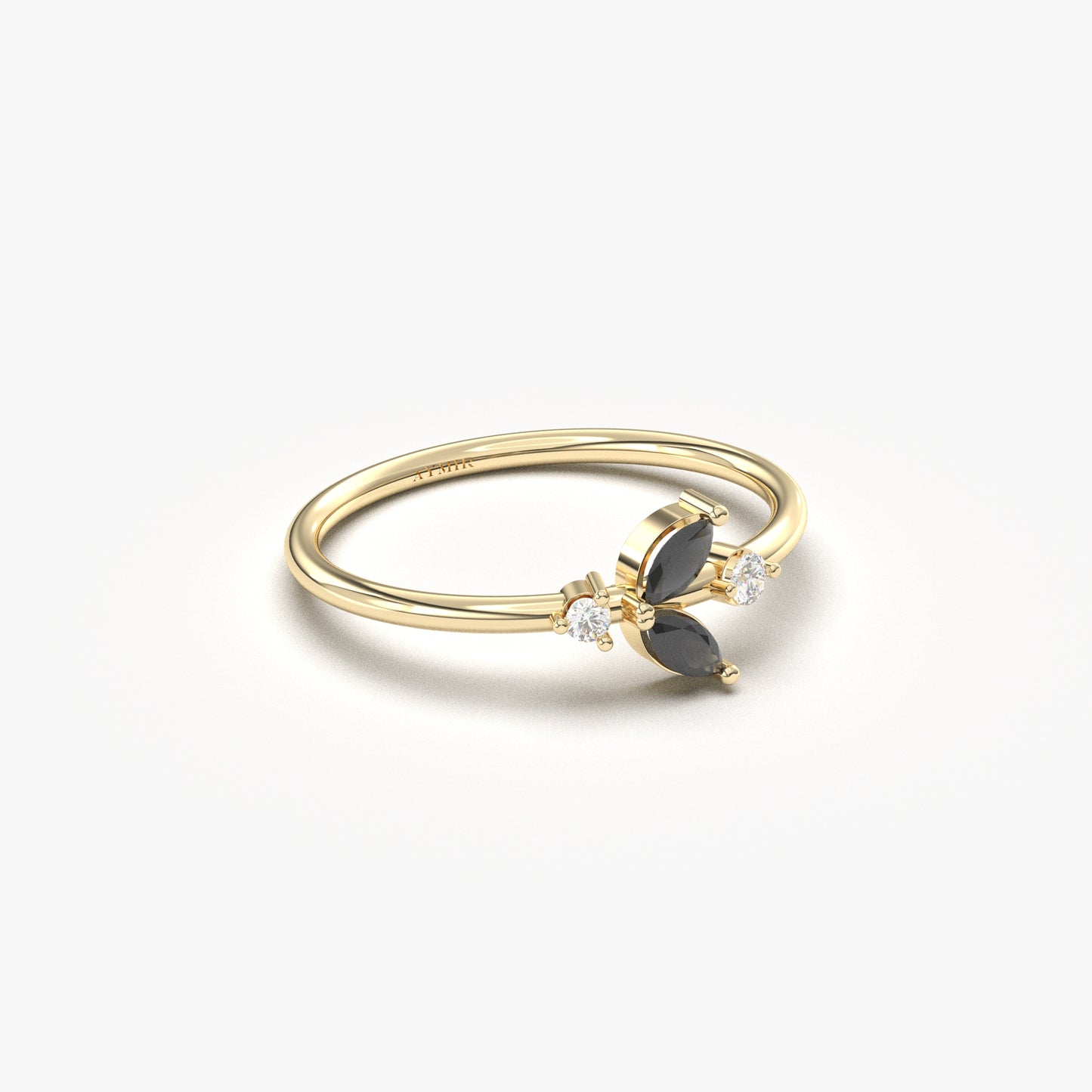 10K Gold Unique Black Onyx Marquise and Cz Ring - 8S8BLK