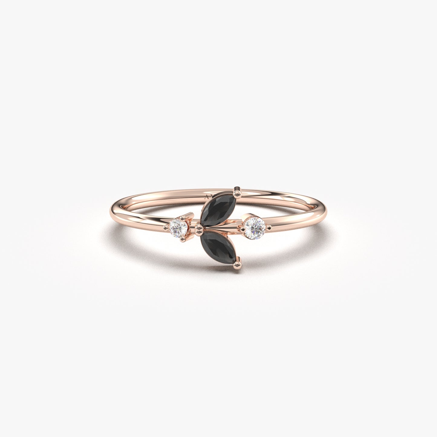 10K Gold Unique Black Onyx Marquise and Cz Ring - 8S8BLK