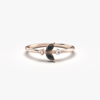 10K Gold Unique Black Onyx Marquise and Cz Ring - 8S8BLK
