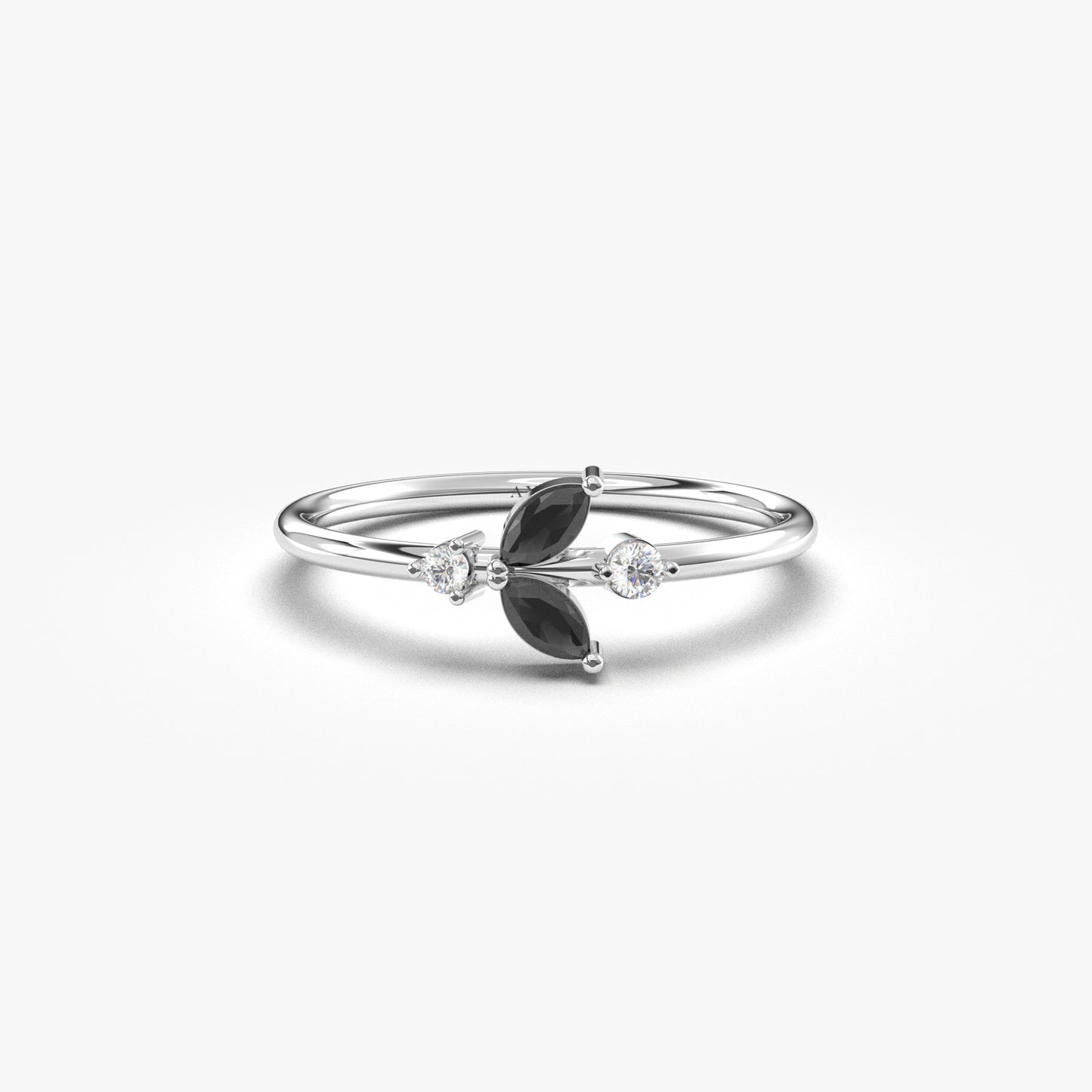 10K Gold Unique Black Onyx Marquise and Cz Ring - 8S8BLK