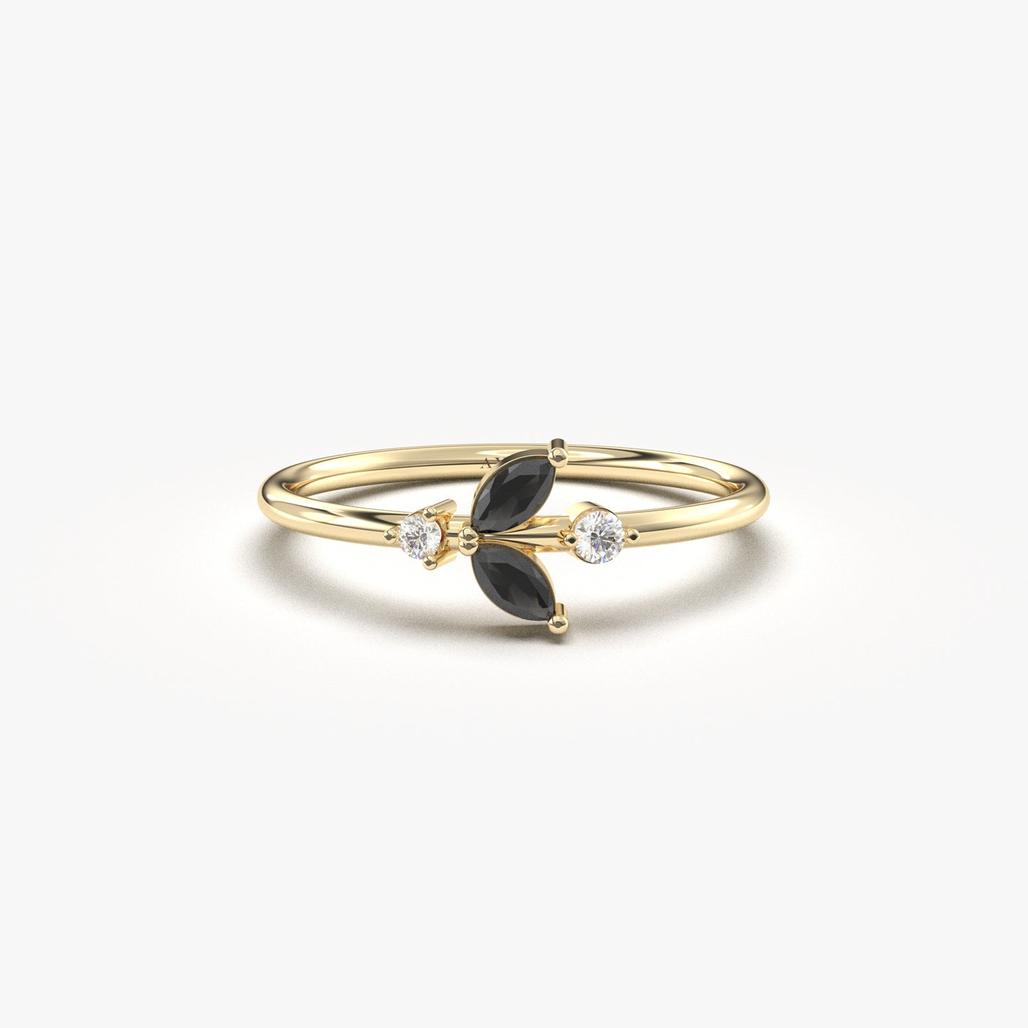 10K Gold Unique Black Onyx Marquise and Cz Ring - 8S8BLK