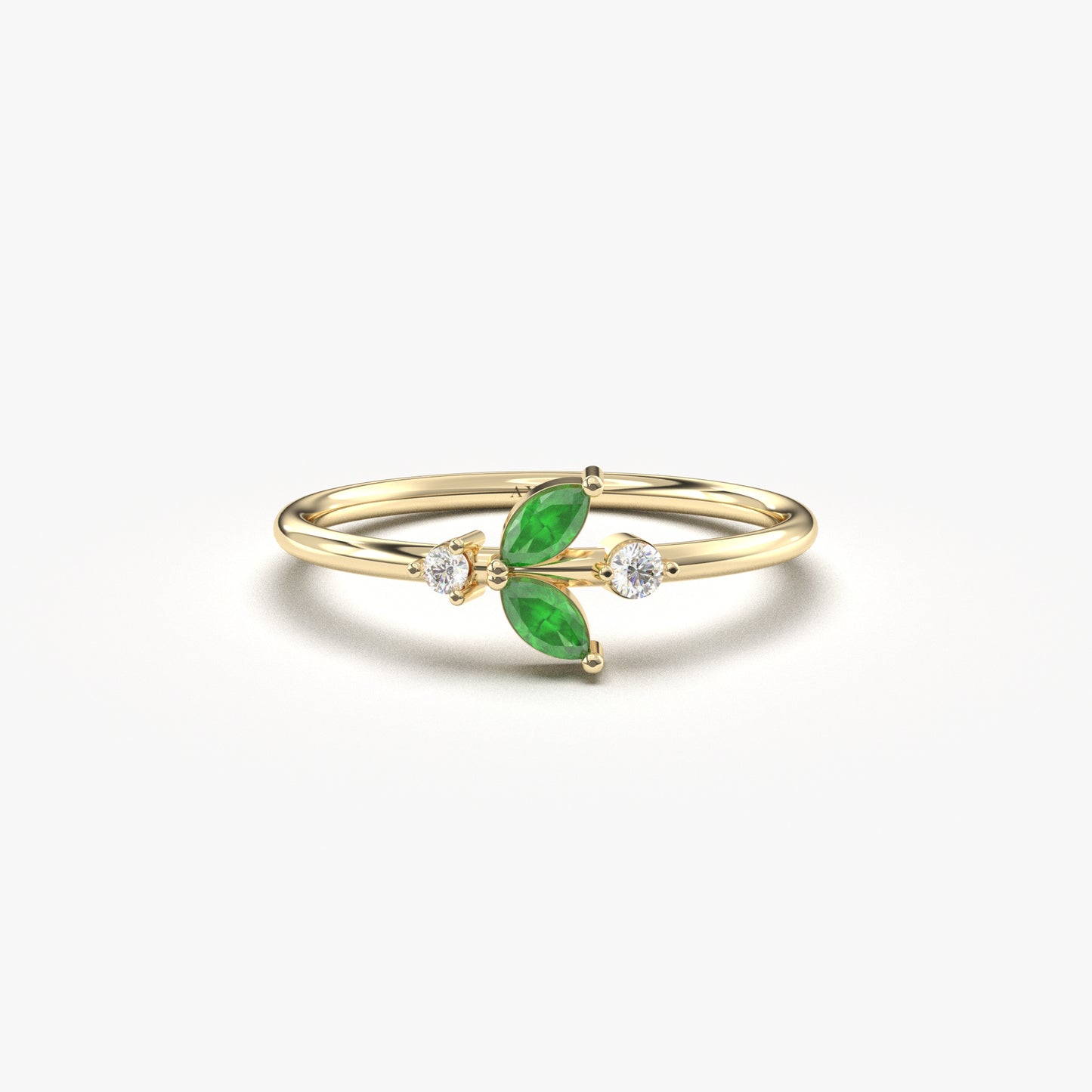 10K Gold Minimalist Marquise Emerald and Cz Ring - 8S8EME