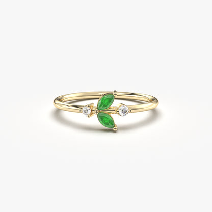 10K Gold Minimalist Marquise Emerald and Cz Ring - 8S8EME