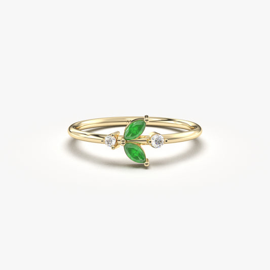 10K Gold Minimalist Marquise Emerald and Cz Ring - 8S8EME