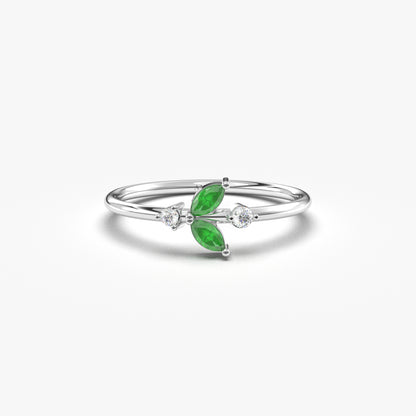 10K Gold Minimalist Marquise Emerald and Cz Ring - 8S8EME