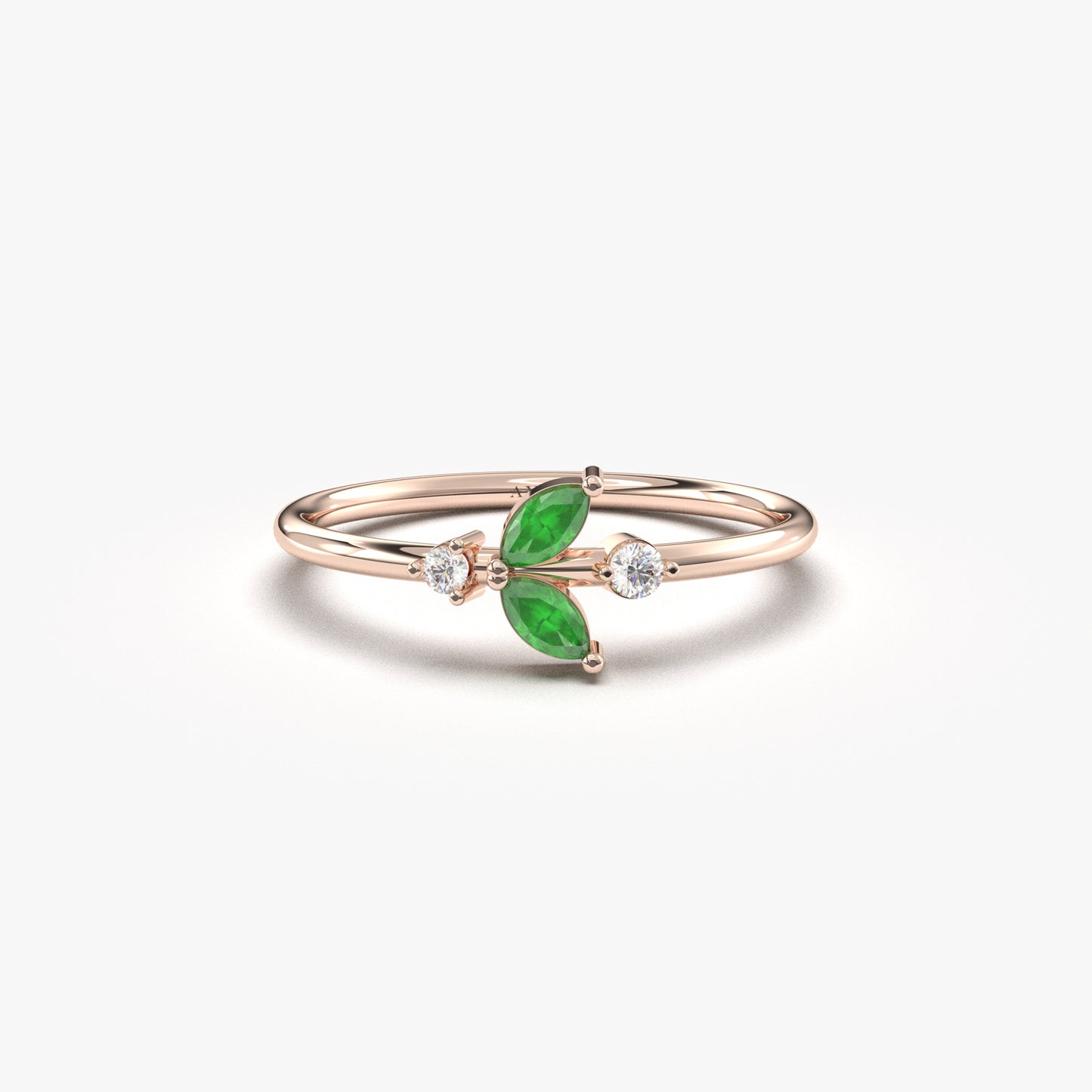 10K Gold Minimalist Marquise Emerald and Cz Ring - 8S8EME