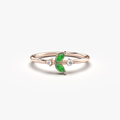 10K Gold Minimalist Marquise Emerald and Cz Ring - 8S8EME