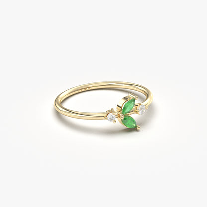 10K Gold Minimalist Marquise Emerald and Cz Ring - 8S8EME