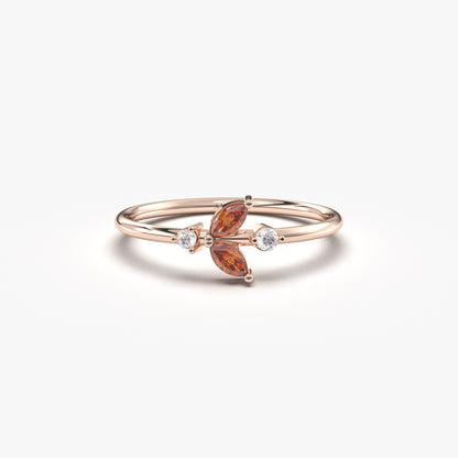 14K Gold Marquise Cut Garnet and Diamond Ring - 8S8GAR