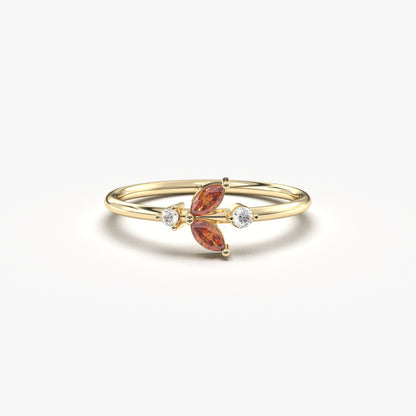 14K Gold Marquise Cut Garnet and Diamond Ring - 8S8GAR