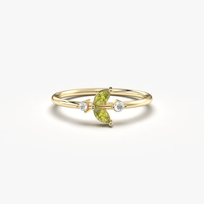 14K Gold Dainty Marquise Peridot and Diamond Ring - 8S8PER