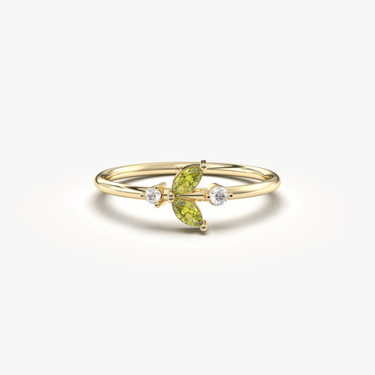 10K Gold Dainty Marquise Peridot and Diamond Ring - 8S8PER