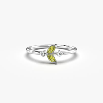 14K Gold Dainty Marquise Peridot and Diamond Ring - 8S8PER