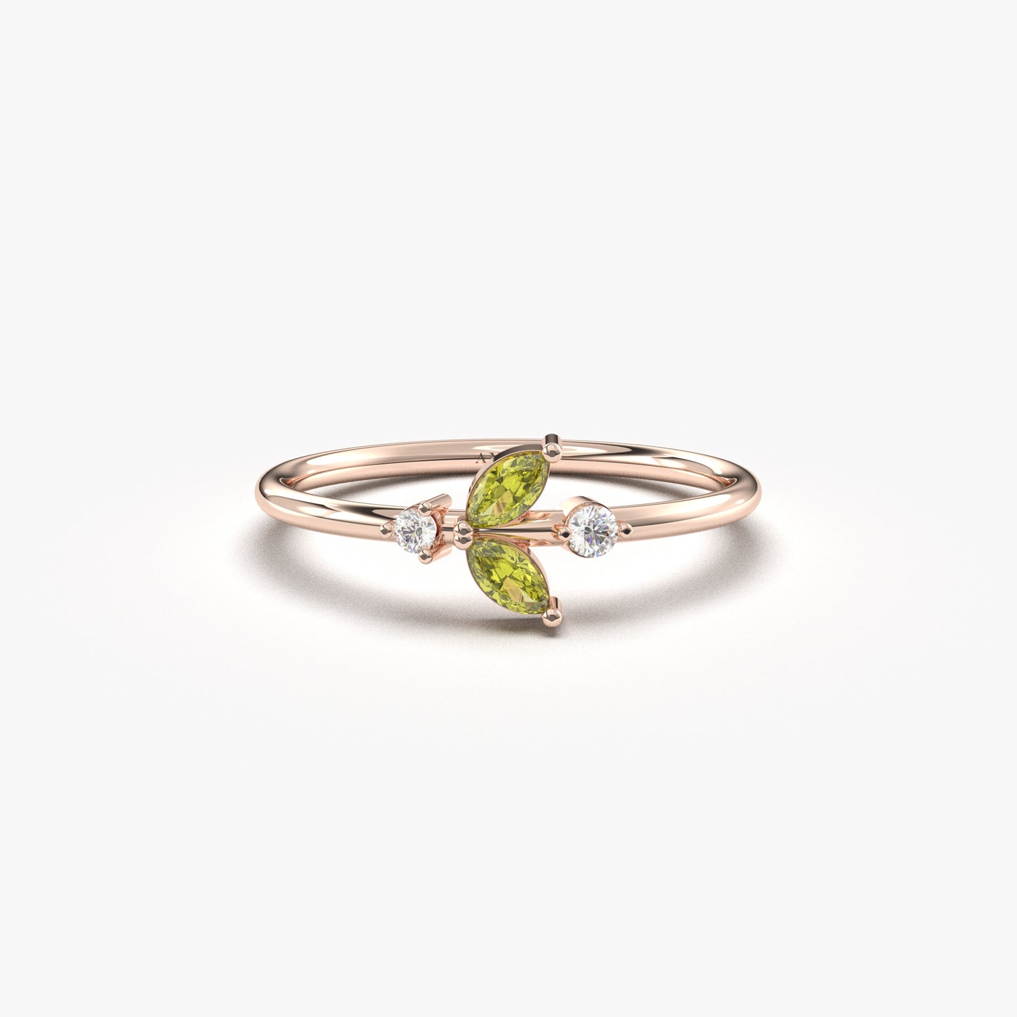 14K Gold Dainty Marquise Peridot and Diamond Ring - 8S8PER