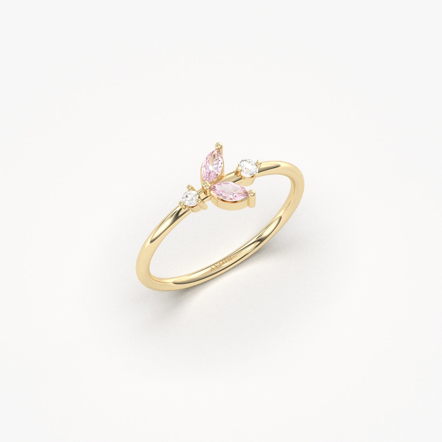 10K Gold Unique Marquise Pink Topaz and Diamond Ring - 8S8PNK