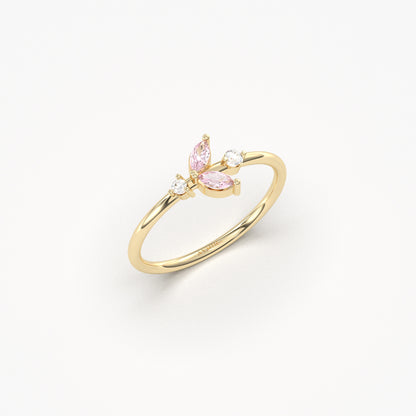 10K Gold Unique Marquise Pink Topaz and Diamond Ring - 8S8PNK