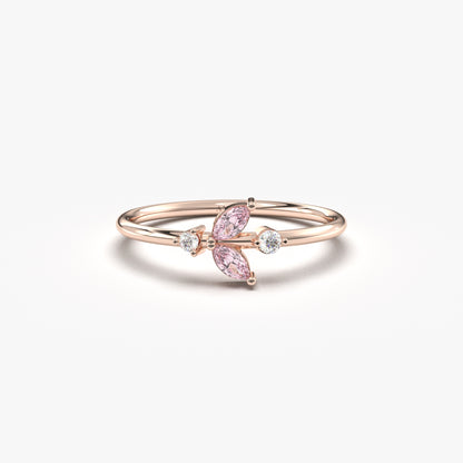10K Gold Unique Marquise Pink Topaz and Diamond Ring - 8S8PNK