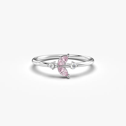 10K Gold Unique Marquise Pink Topaz and Diamond Ring - 8S8PNK