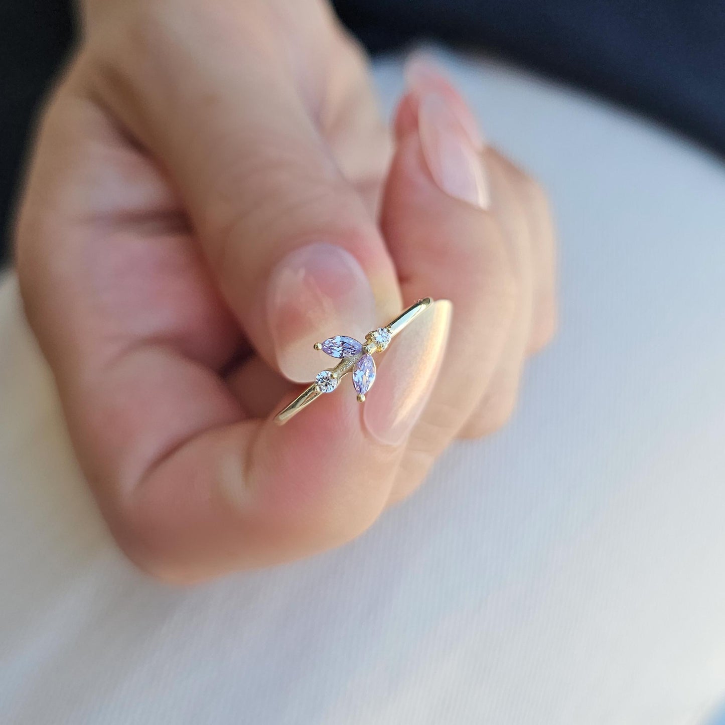 14K Gold Marquise Lavender and Diamond Ring - 8S8LAV