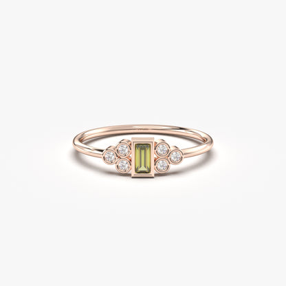 10K Gold Unique Baguette Peridot and Cz Ring - 8S81PER