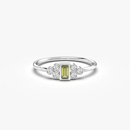 10K Gold Unique Baguette Peridot and Cz Ring - 8S81PER