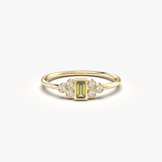 10K Gold Unique Baguette Peridot and Diamond Ring - 8S81PER