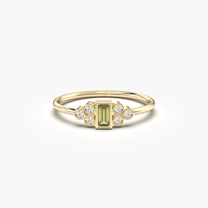 10K Gold Unique Baguette Peridot and Cz Ring - 8S81PER