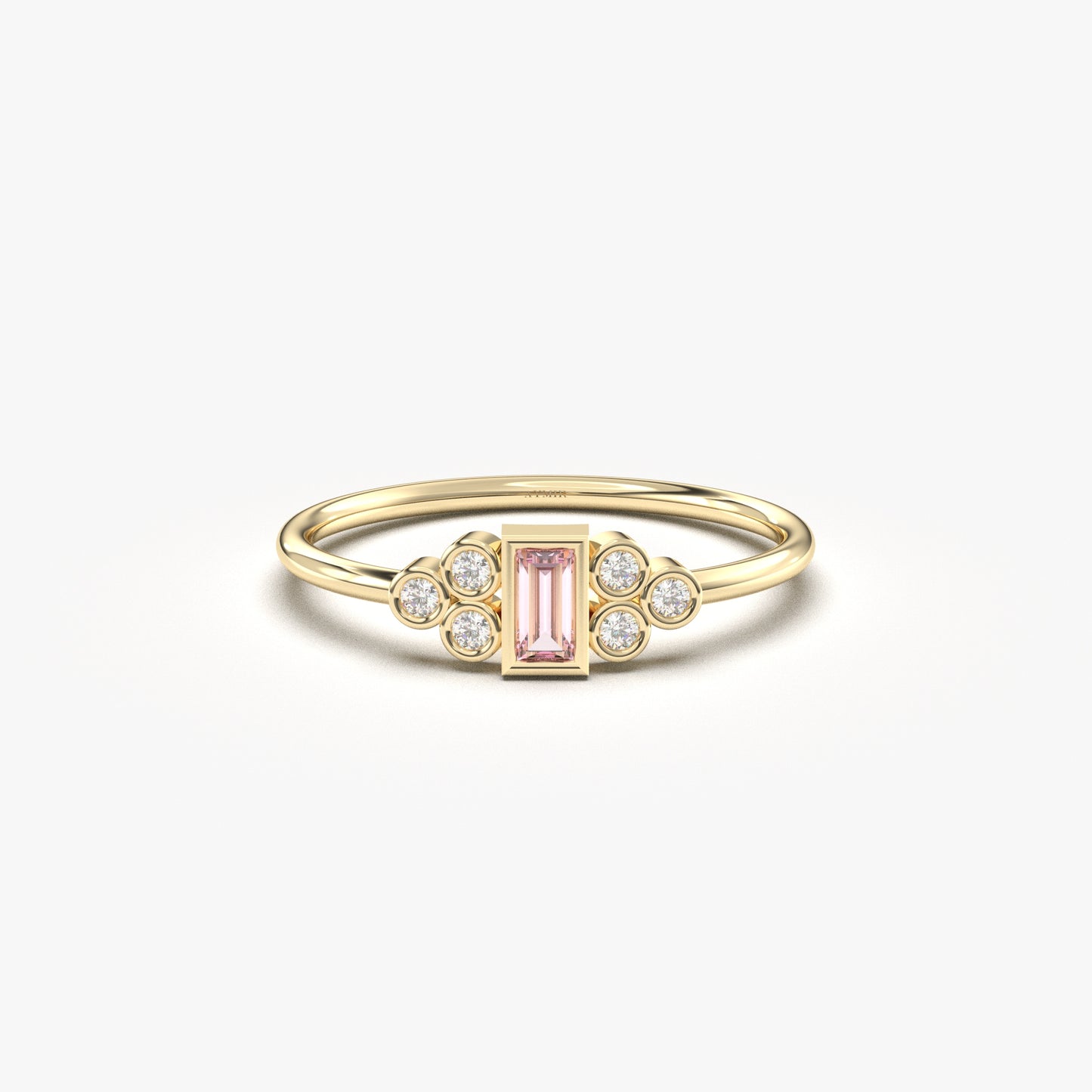 10K Gold Baguette Minimalist Pink and Cz Ring - 8S81PNK