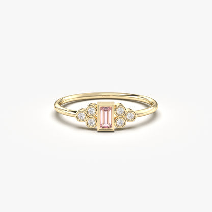 10K Gold Baguette Minimalist Pink and Cz Ring - 8S81PNK
