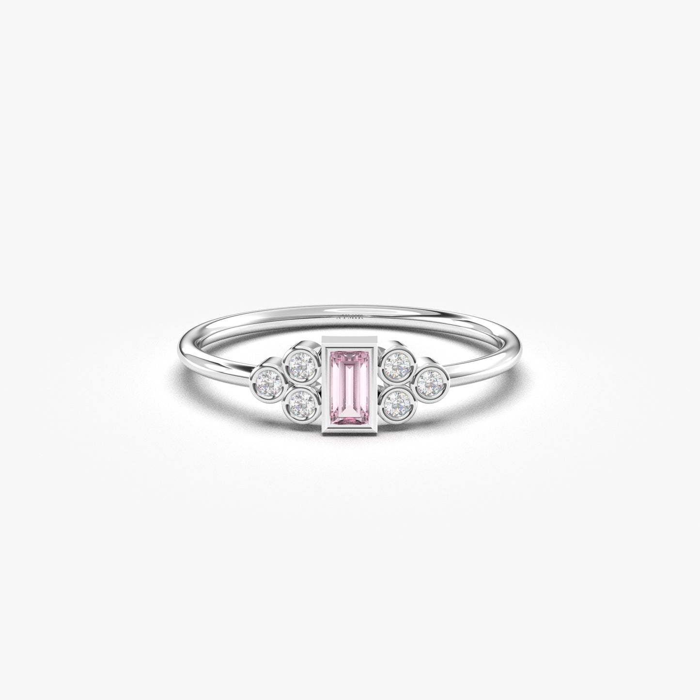 10K Gold Baguette Minimalist Pink and Cz Ring - 8S81PNK