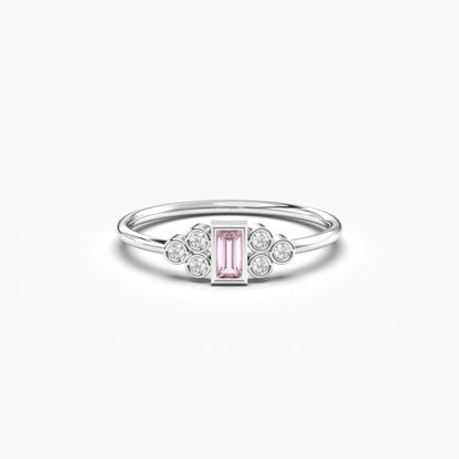 10K Gold Baguette Minimalist Pink and Cz Ring - 8S81PNK