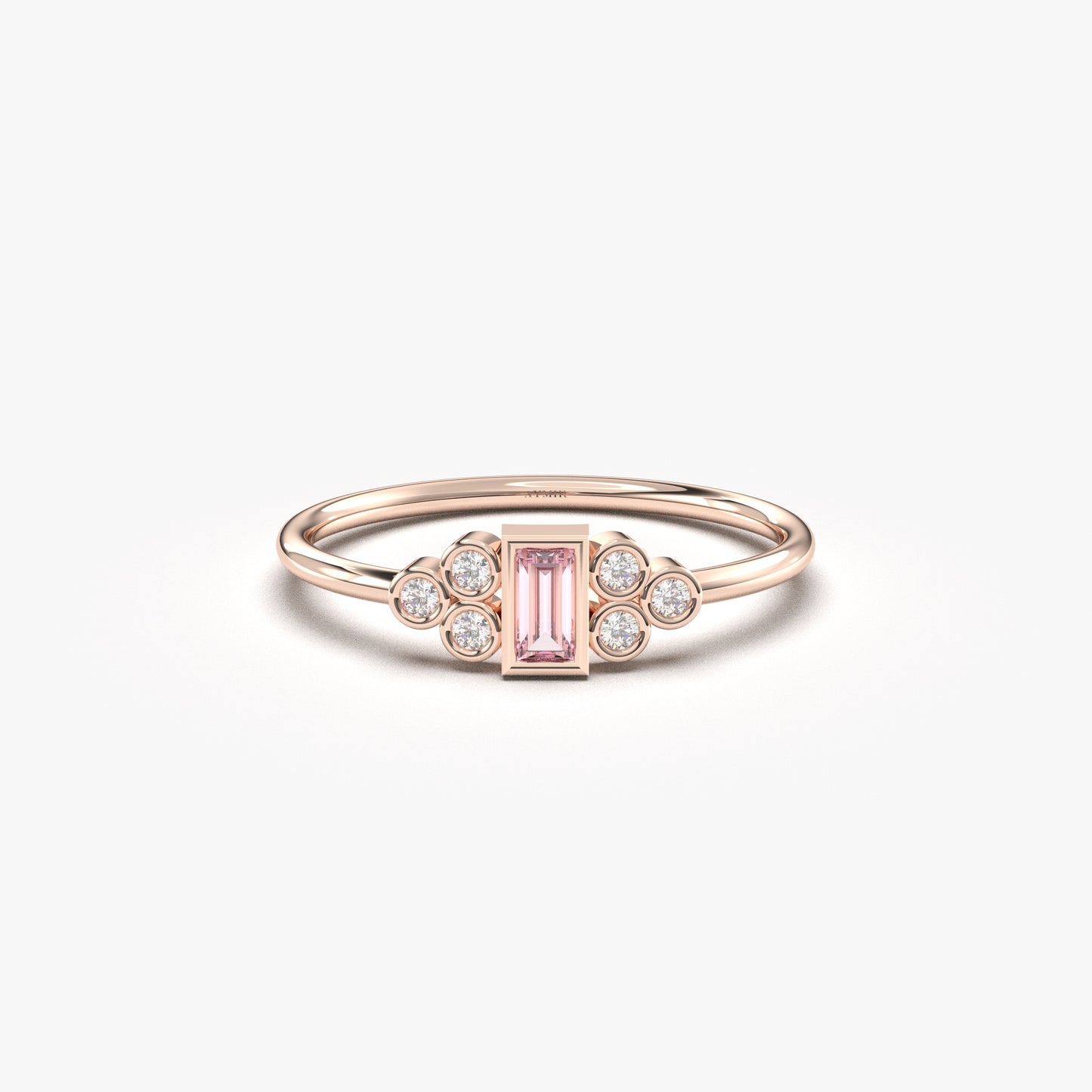 10K Gold Baguette Minimalist Pink and Cz Ring - 8S81PNK