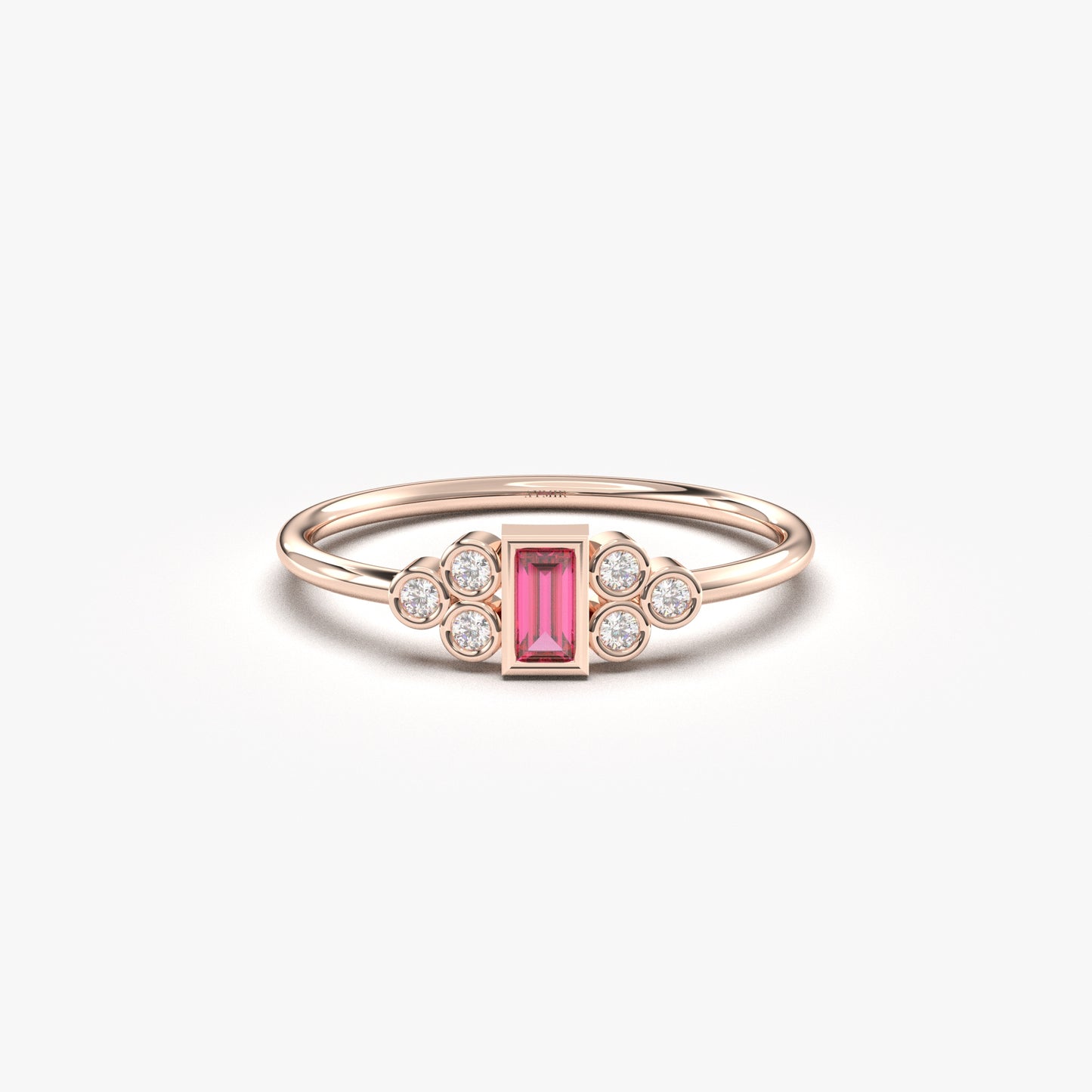 14K Gold Dainty Baguette Ruby and Diamond Ring - 8S81RBY