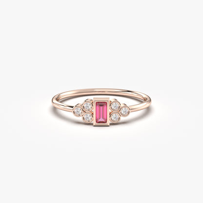14K Gold Dainty Baguette Ruby and Diamond Ring - 8S81RBY