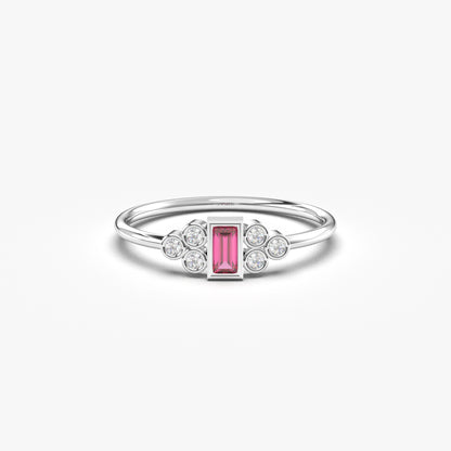 10K Gold Dainty Baguette Ruby and Cz Ring - 8S81RBY