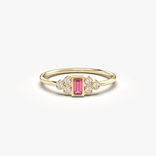 10K Gold Dainty Baguette Ruby and Diamond Ring - 8S81RBY