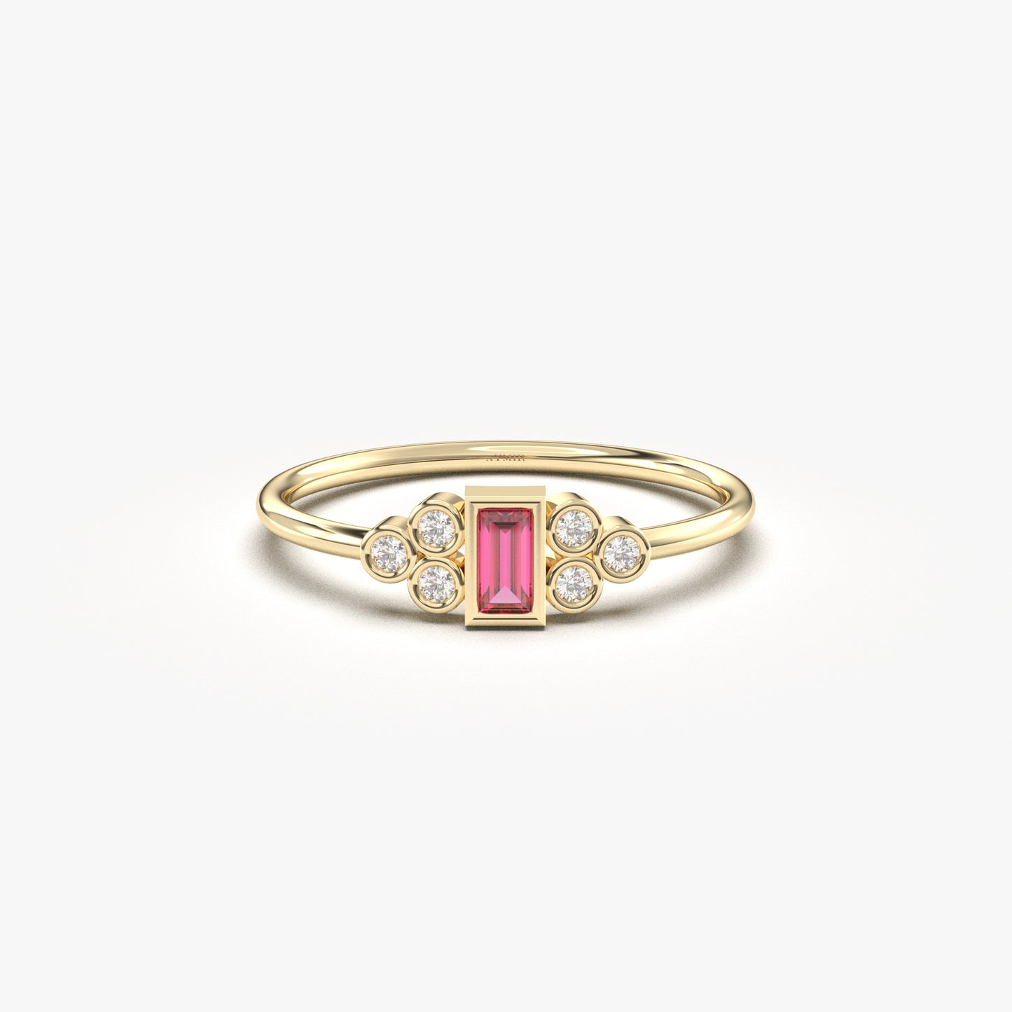 10K Gold Dainty Baguette Ruby and Cz Ring - 8S81RBY