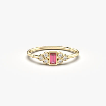 10K Gold Dainty Baguette Ruby and Cz Ring - 8S81RBY
