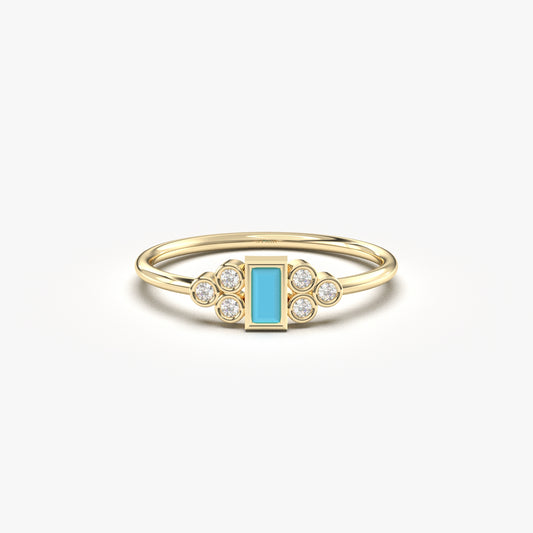 10K Gold Dainty Turquoise and Cz Ring - 8S81TURQ