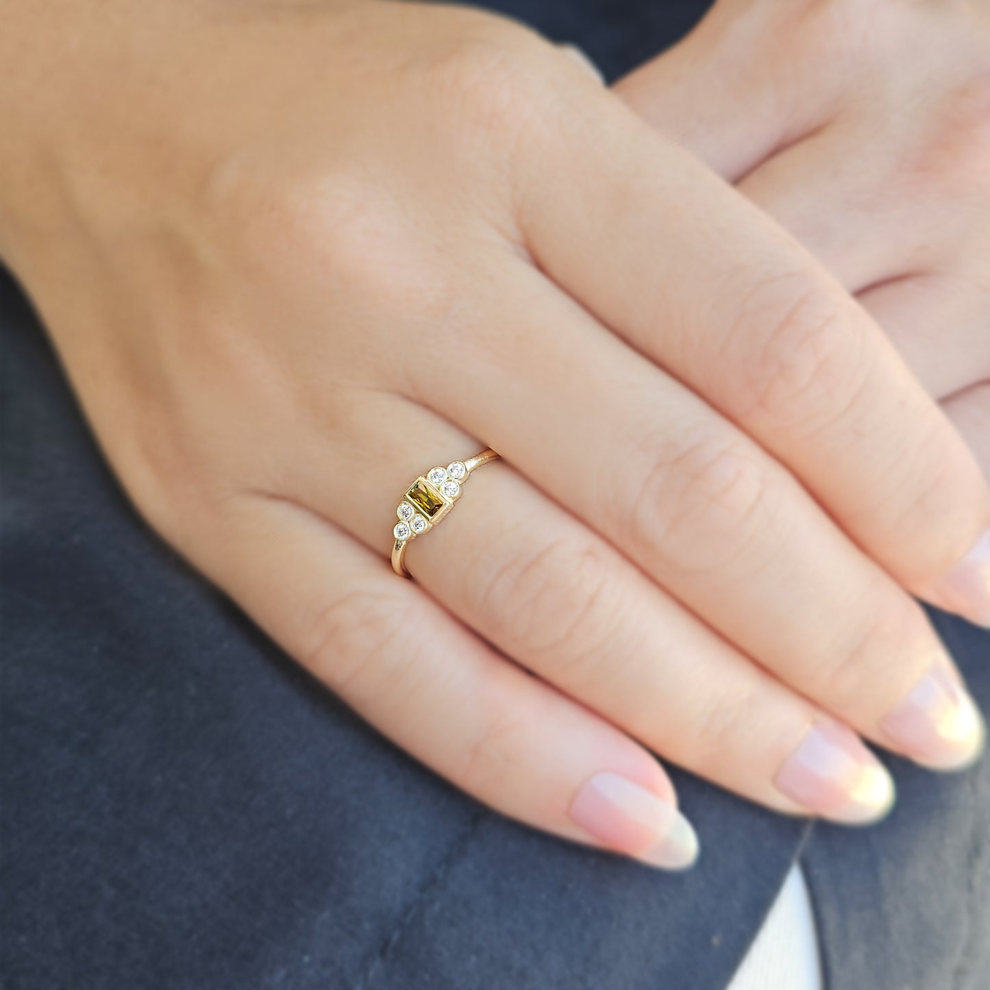 14K Gold Unique Baguette Peridot and Diamond Ring - 8S81PER