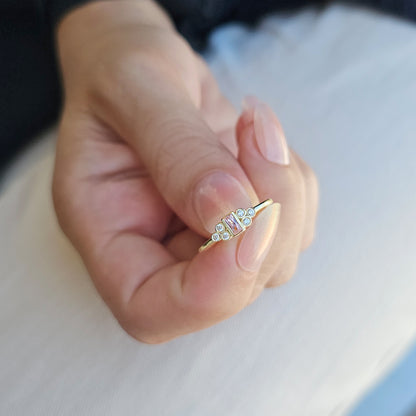 10K Gold Baguette Minimalist Pink and Diamond Ring - 8S81PNK