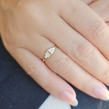10K Gold Baguette Minimalist Pink and Diamond Ring - 8S81PNK