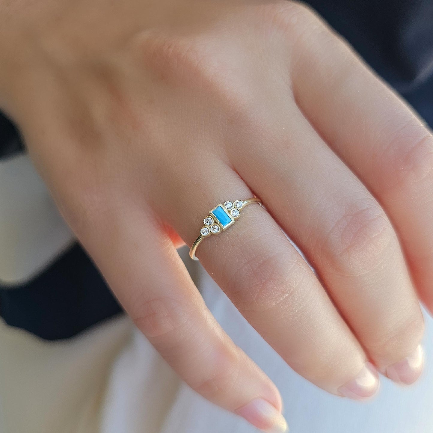 10K Gold Dainty Turquoise and Cz Ring - 8S81TURQ