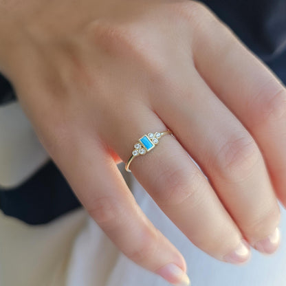 10K Gold Dainty Turquoise and Cz Ring - 8S81TURQ