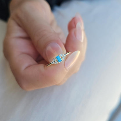 10K Gold Dainty Turquoise and Cz Ring - 8S81TURQ