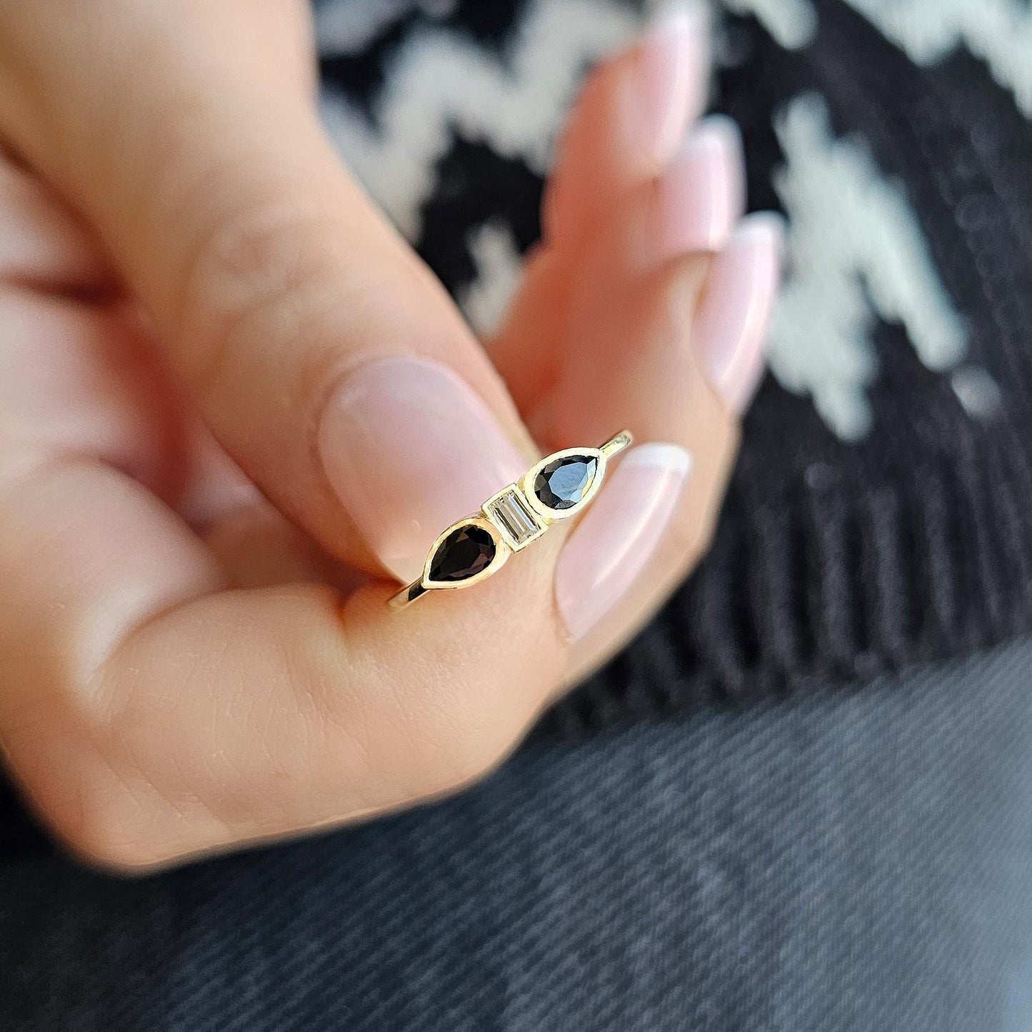 18K Gold Pear and Cz Ring - 8S88BLK